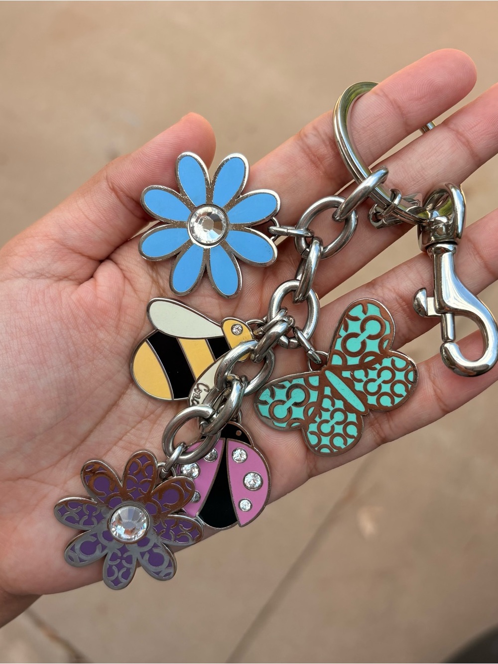 Coach Enamel Charm Keyring in Blue, Turquoise, Pink & Yellow